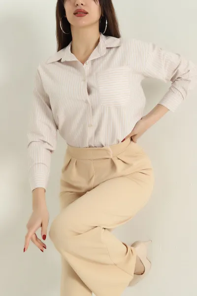 Taş Çizgili Oversize Poplin Kumaş Gömlek 336469