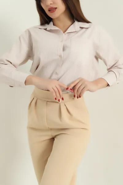 Taş Çizgili Oversize Poplin Kumaş Gömlek 336469