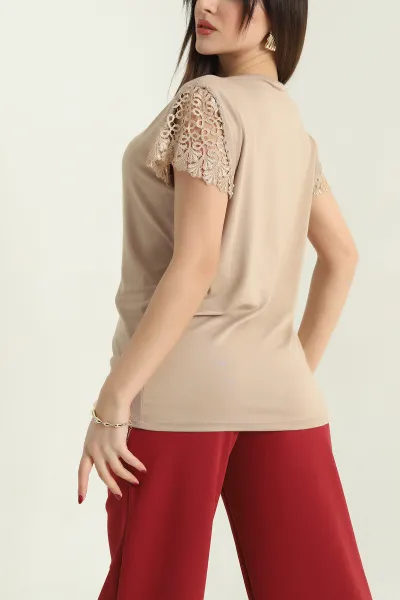 Taş Dantelli İncili Kol Viskon Bluz 336419