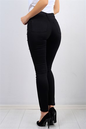 Taş Detaylı Siyah Bayan Kot Pantolon 9796B