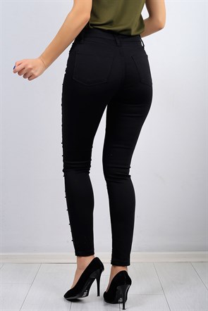 Taş Detaylı Siyah Bayan Kot Pantolon 9795B