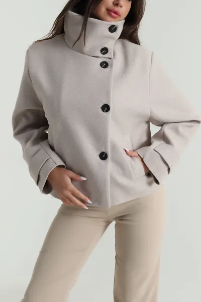 Taş Dik Yaka Kaşe Kadın Mont 488307