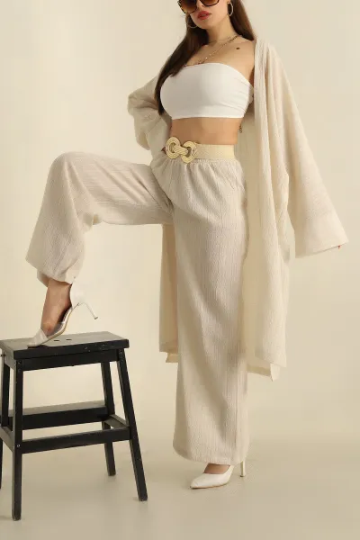 Taş Dokuma Kimono Pantolon İkili Takım 268744