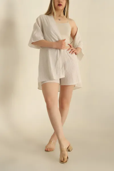 Taş Dokuma Şort Kimono İkili Takım 261138