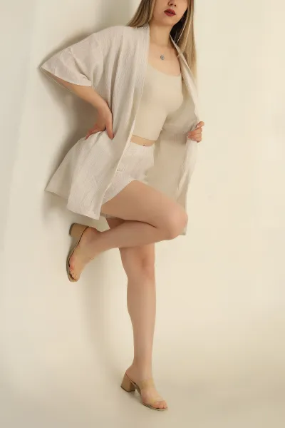 Taş Dokuma Şort Kimono İkili Takım 261138