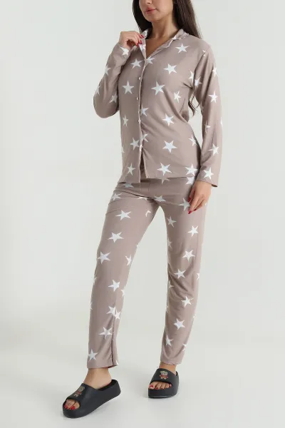 Taş Düğmeli Süet Kadın Pijama Takımı 490742