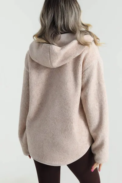 Taş Fermuarlı Kapşonlu Teddy Kadın Sweat 482463