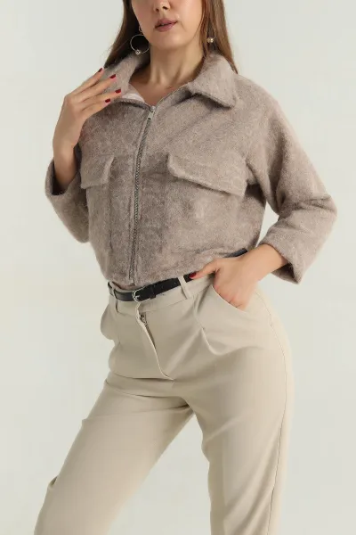 Taş Fermuarlı Kaşe Kadın Mont 404854