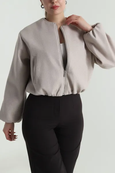 Taş Fermuarlı Kaşe Kadın Mont 488313