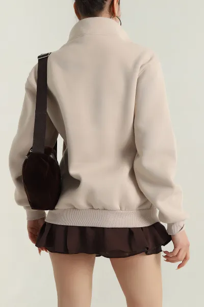 Taş Fermuarlı Nakışlı Şardonlu Kadın Sweat 404975
