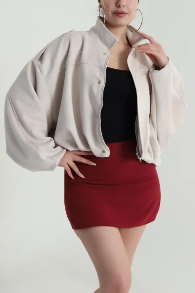 Taş Fermuarlı Süet Kadın Mont 486118