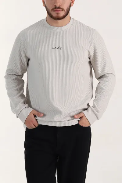 Taş Fitilli Bisiklet Yaka Yazı Detaylı Erkek Sweatshirt 396230