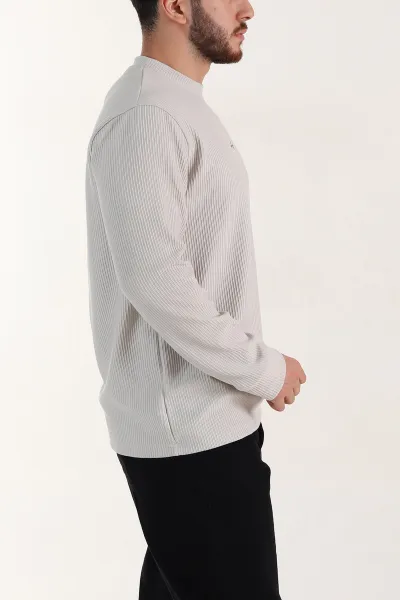 Taş Fitilli Bisiklet Yaka Yazı Detaylı Erkek Sweatshirt 396230
