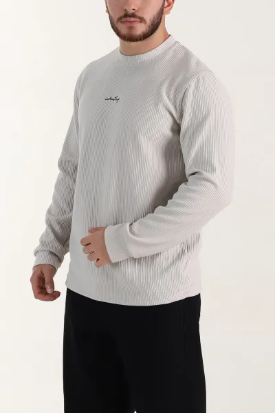 Taş Fitilli Bisiklet Yaka Yazı Detaylı Erkek Sweatshirt 396230
