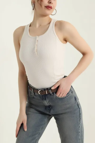 Taş Fitilli Kolsuz Kadın Bluz 433701