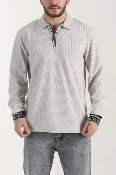 Taş Fitilli Yarım Fermuarlı Dik Yaka Erkek Sweatshirt 404812