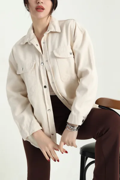 Taş Gabardin Kumaş Püsküllü Gömlek Ceket 337999