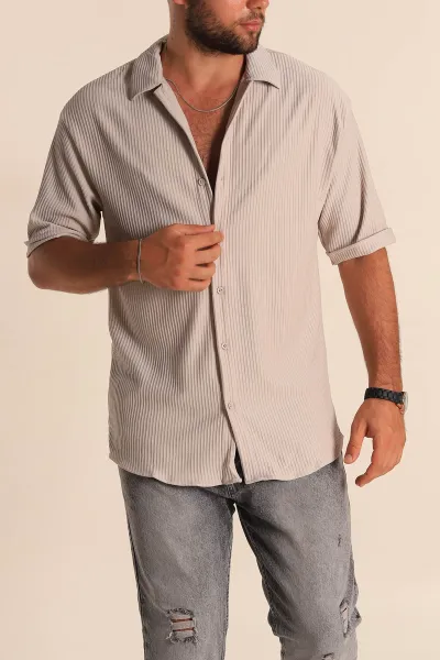 Taş Geniş Fitilli Duble Kısa Kollu Erkek Gömlek 283365