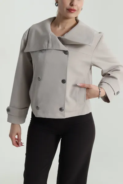 Taş Geniş Yaka Detay Kadın Işık Kadife Mont 488751