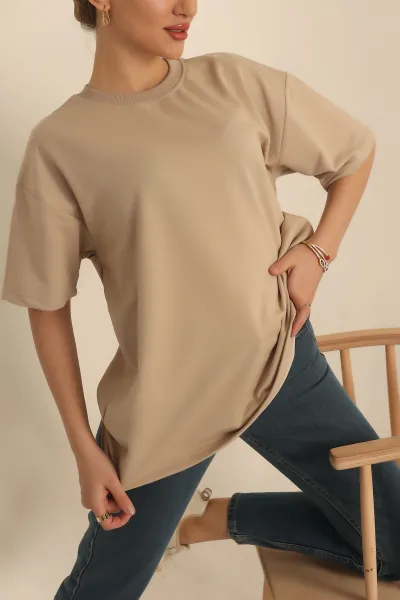 Taş İki İp Oversize Bayan Tişört 234383