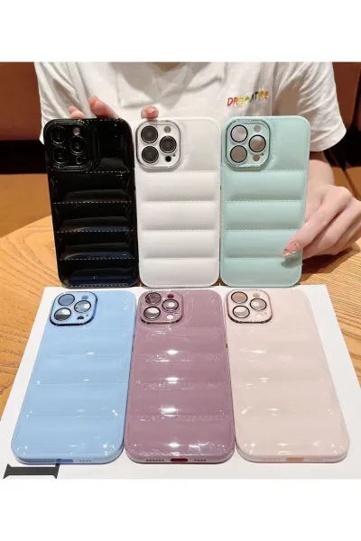 Mavi iPhone 15 Pro Uyumlu Puffy Serisi Kamera Korumalı Silikon Telefon Kılıfı 343270