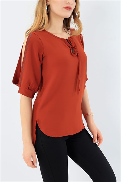 Taş İşlemeli Taba Bluz 29447B