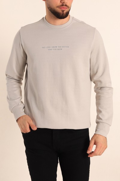 Taş Kabartma Yazılı Bisiklet Yaka Erkek Sweatshirt 204810