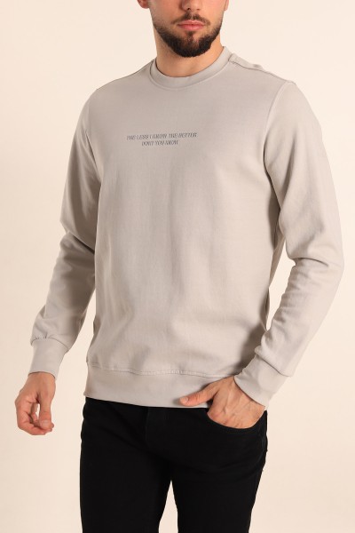 Taş Kabartma Yazılı Bisiklet Yaka Erkek Sweatshirt 204810