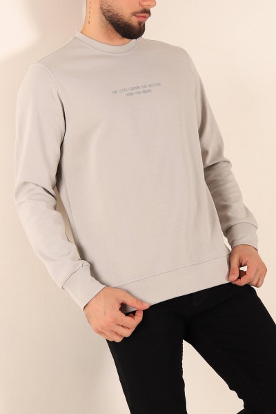 Taş Kabartma Yazılı Bisiklet Yaka Erkek Sweatshirt 204810