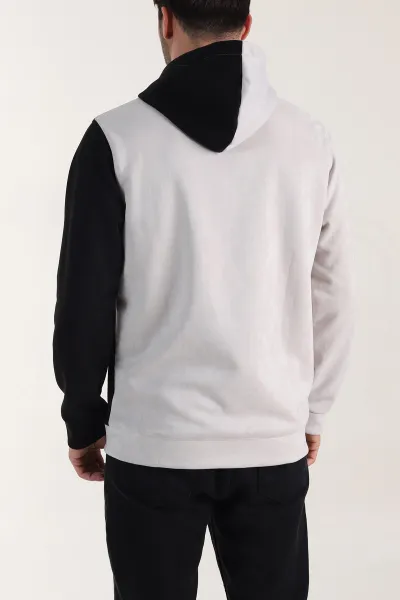Taş Kahverengi Kapüşonlu Yazı Detaylı Cepli Erkek Sweatshirt 413633