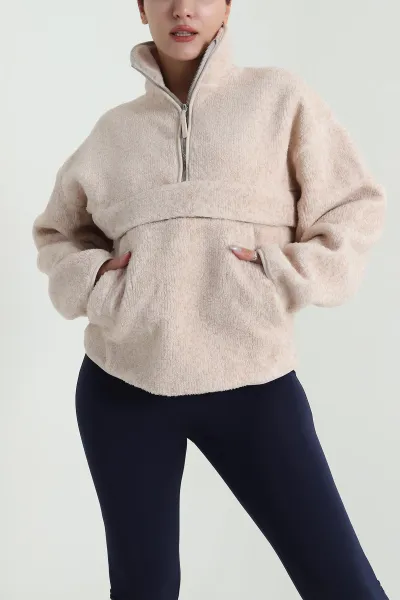 Taş Kangru Cep Detay Teddy Kadın Sweat 482461