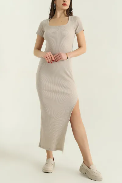 Taş Kare Yaka Fitilli Elbise 336821