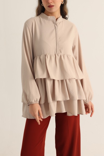 Taş Katlı Tasarım Gofre Kumaş Tunik 174863