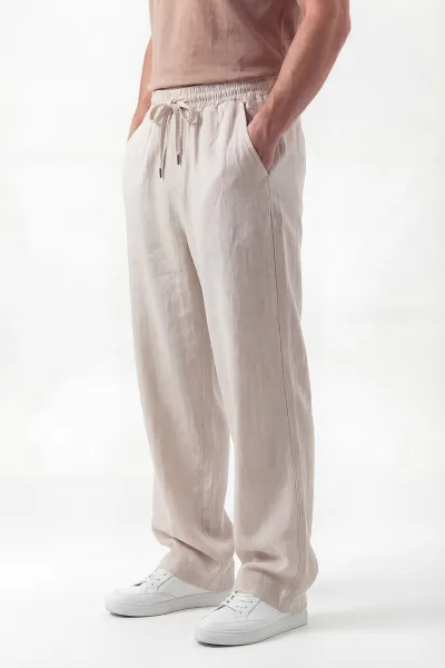 Taş Keten Baggy Belden Bağlamalı Erkek Pantolon 442757