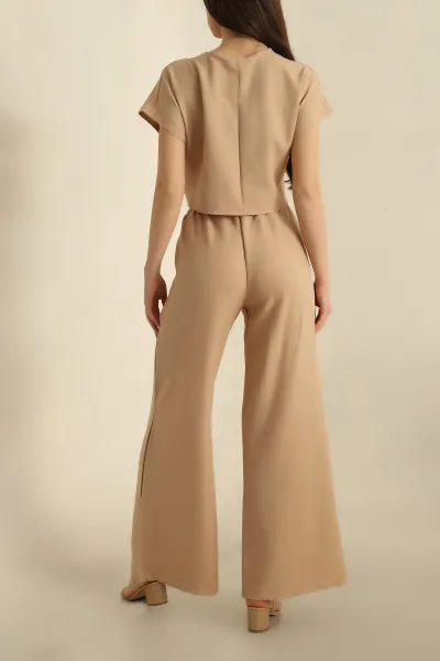 Taş Keten Büzgülü Bluz Pantolon Takım 259938