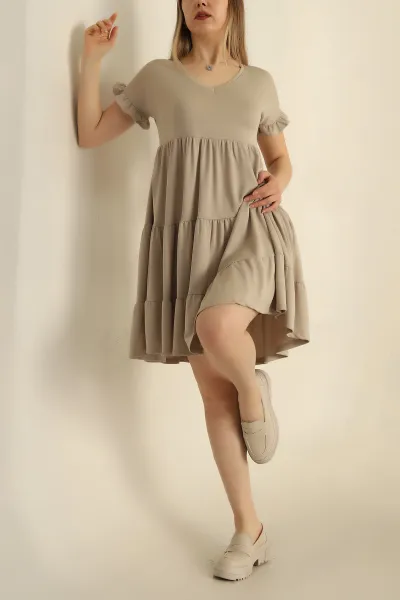 Taş Kolları Fırfırlı Modal Elbise 268082