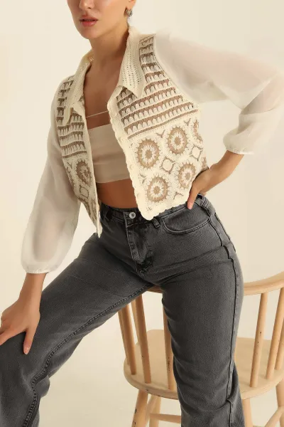 Taş Kolları Şifon Triko Gömlek Bluz 285096