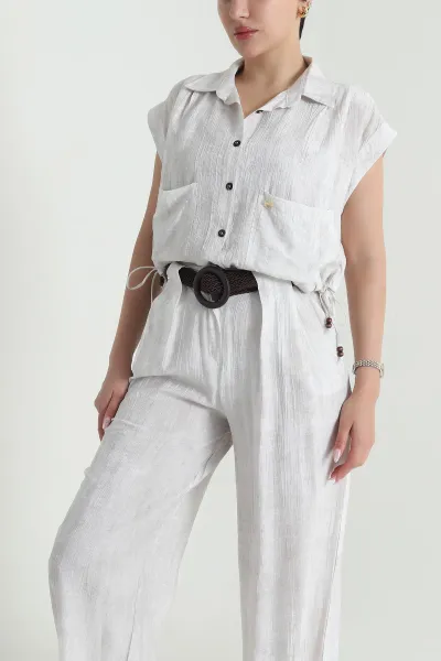 Taş Kolsuz Bluz Pantolon Empirme Kadın İkili Takım 464747