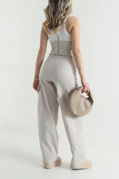 Taş Korsaj Bluz Kargo Pantolon Likra Gabardin Kadın İkili Takım 480622