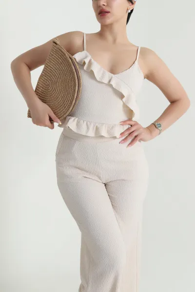 Taş Krinkıl Bluz Pantolon Kadın İkili Takım 466517