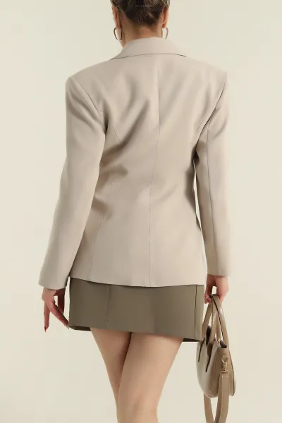 Taş Kruvaze Yaka Blazer Kadın Poliviskon Ceket 425258