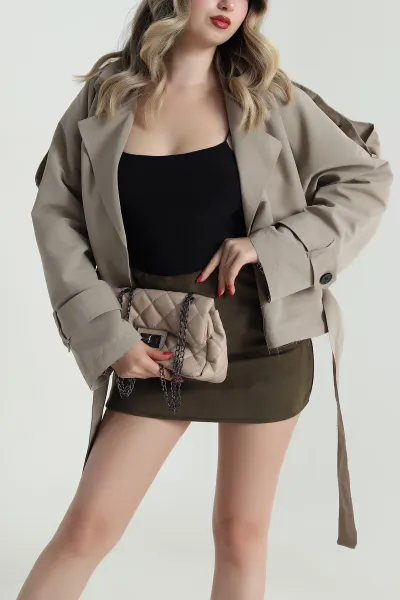 Taş Kruvaze Yaka Crep Kadın Trençkot 484799