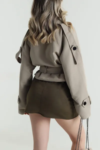 Taş Kruvaze Yaka Crep Kadın Trençkot 484799