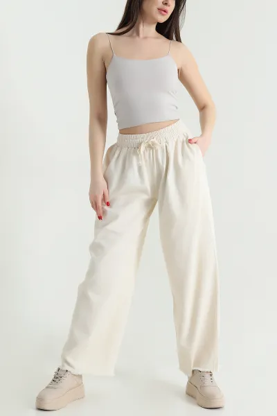 Taş Lazer Bol Paça Gabardin Kadın Pantolon 439164