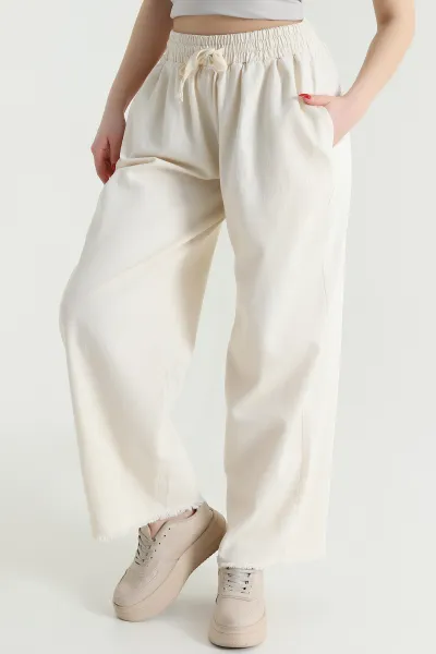 Taş Lazer Bol Paça Gabardin Kadın Pantolon 439164