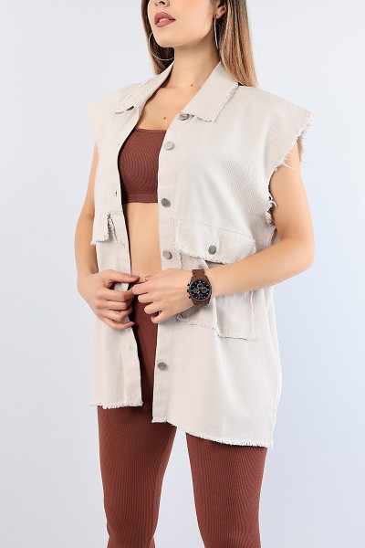 Taş Lazer Kesim Bayan Gabardin Gömlek Yelek 76055