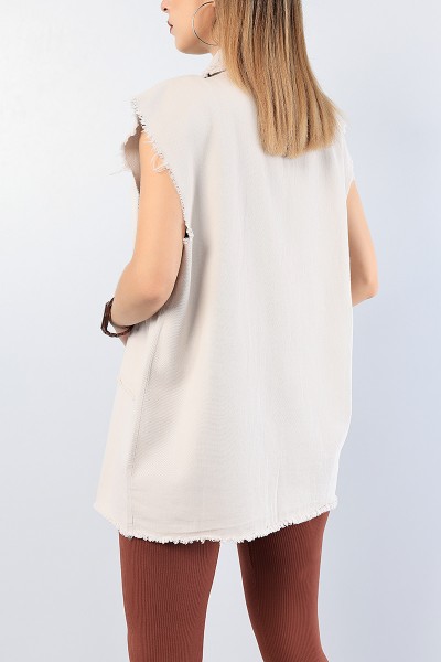 Taş Lazer Kesim Bayan Gabardin Gömlek Yelek 76055