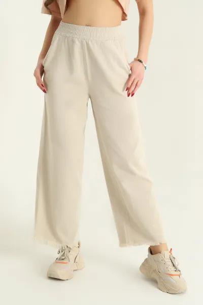 Taş Lazer Kesim Bel Lastikli Bayan Gabardin Pantolon 332718