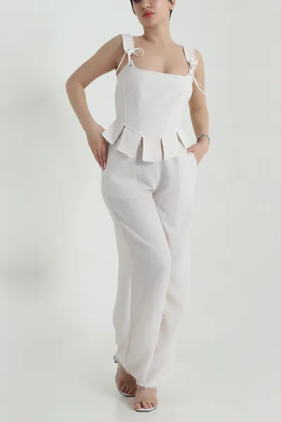 Taş Liyosel Keten Bluz Pantolon Kadın İkili Takım 458898