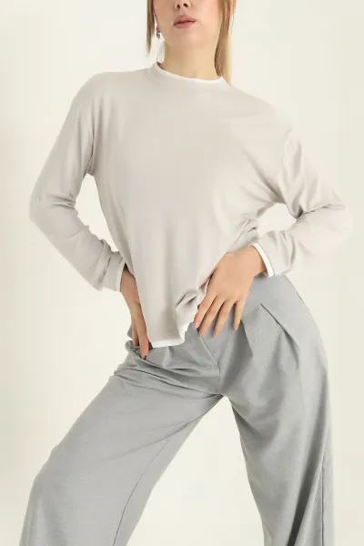 Taş Modal Bisiklet Yaka Likralı Bayan Sweat 318268